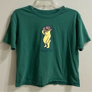 Life Is Good Cropped Tshirt Size S Green Winnie The Pooh Bear "Giddy Up" Western